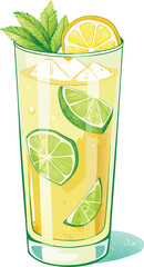 Isolated on white, a fresh mojito cocktail with lime and mint in a glass shows a cool, citrusy refreshment