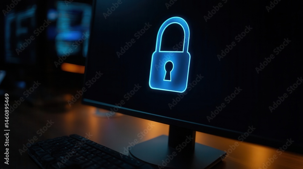 Poster digital display security icon on a computer screen.