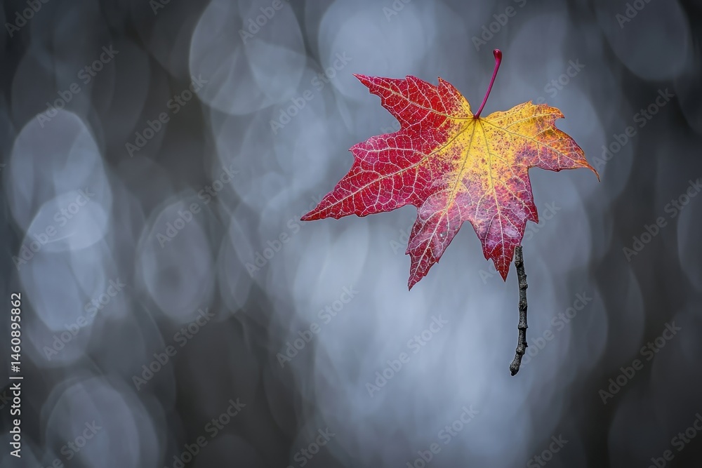 Poster autumn maple leaf close up macro shot with bokeh background in natural light for fall season concept
