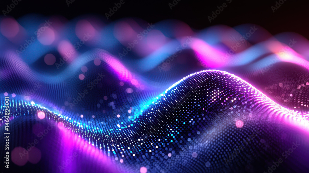 Poster a mesmerizing 4k 3d background showcases a vibrant, realistic waveform representation with flowing p