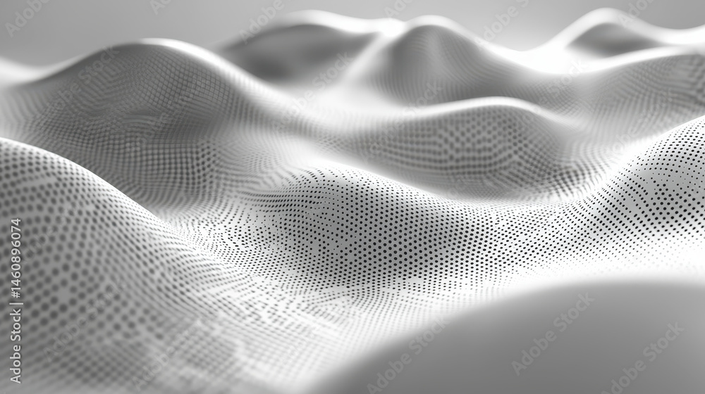 Poster a realistic 4k 3d wave background with a subtle side angle shows smooth gray gradient waves creating