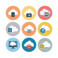 Cloud Computing Service Flat Icons Set Vector Illustration For Technology And Data Storage Needs