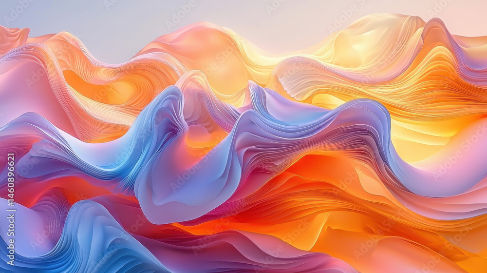 Aufkleber an extremely detailed 3d background showcasing vibrant wave art in realistic 4k from a side angle, c