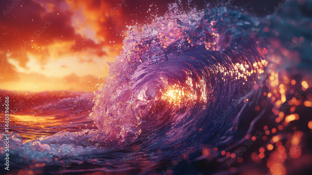 Aufkleber a vibrant 4k 3d background features a side angle view of a realistic artistic ocean wave illuminated