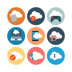 Cloud Computing Services And Applications Represented By Flat Icons On A White Background Set