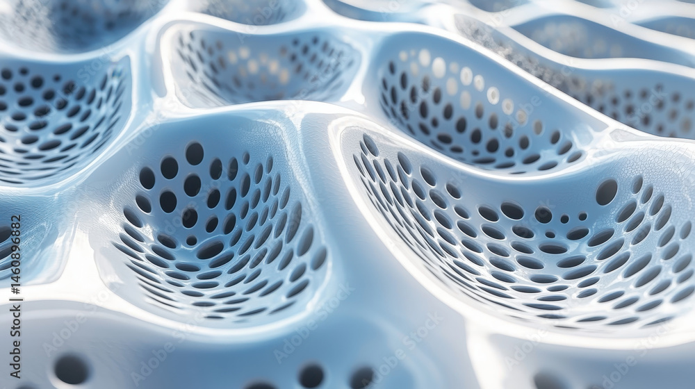 Poster a realistic 4k 3d background features a side angle view of a frequency wave with organic cellular st