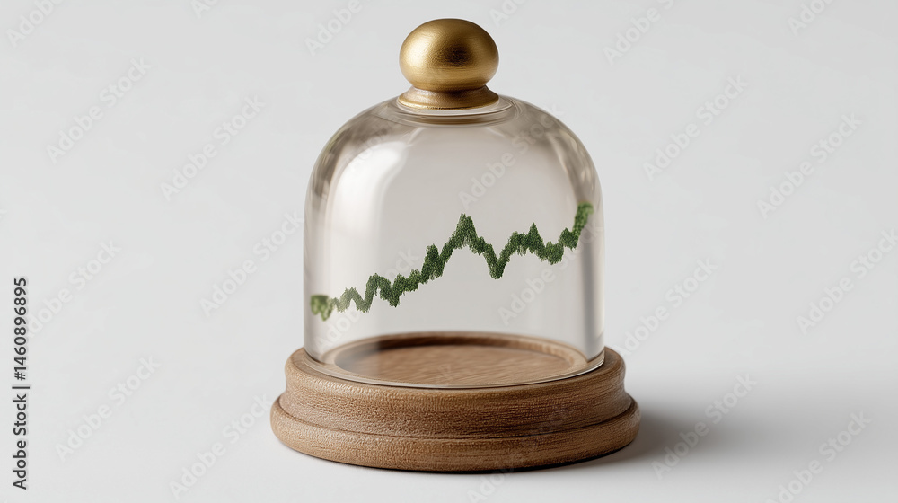 Poster protected growth: a visual representation of a rising graph encapsulated within a glass dome, symbol