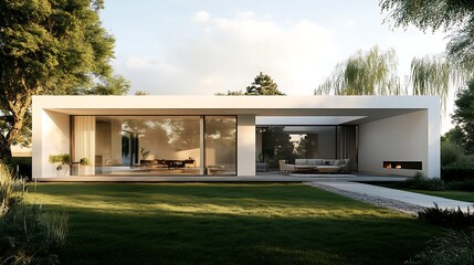 Modern, minimalist home design with expansive glazing.