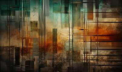 Abstract Geometric Composition with Colorful Textures and Layers