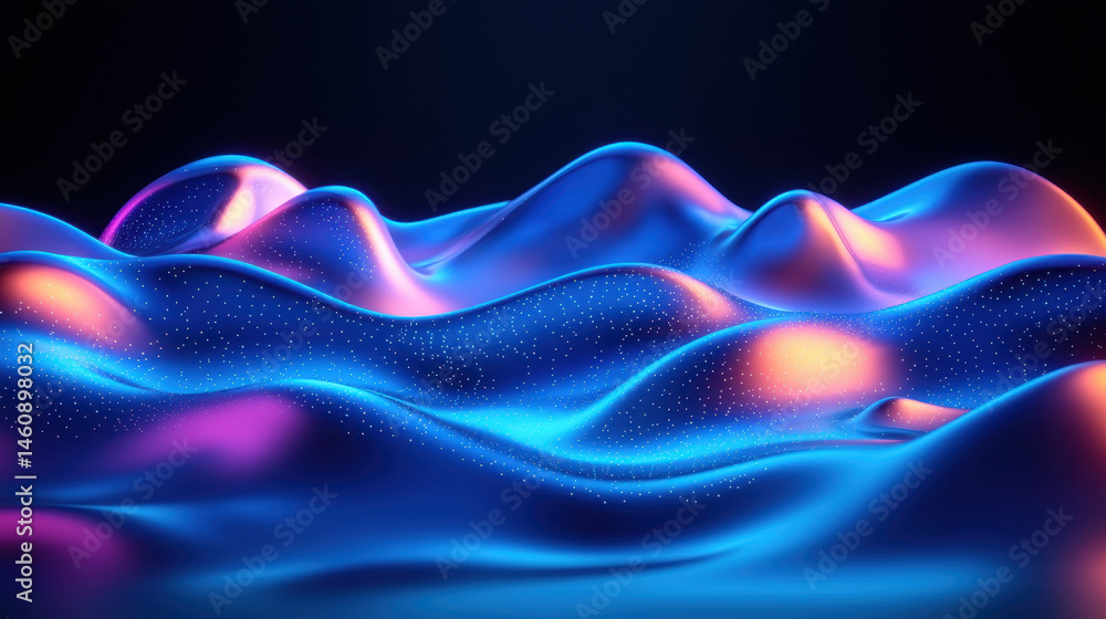Poster an abstract side angle view of a realistic 4k 3d background with vibrant blue and purple wave patter