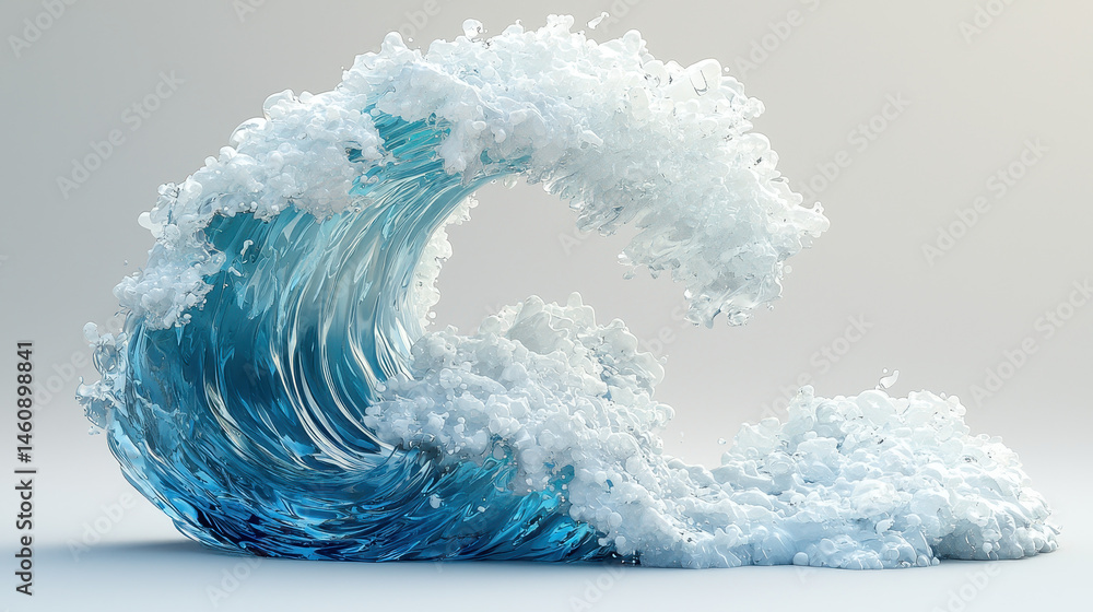 Poster realistic 4k 3d wave flows vividly in a dynamic display of side angle liquid motion, showcasing ocea