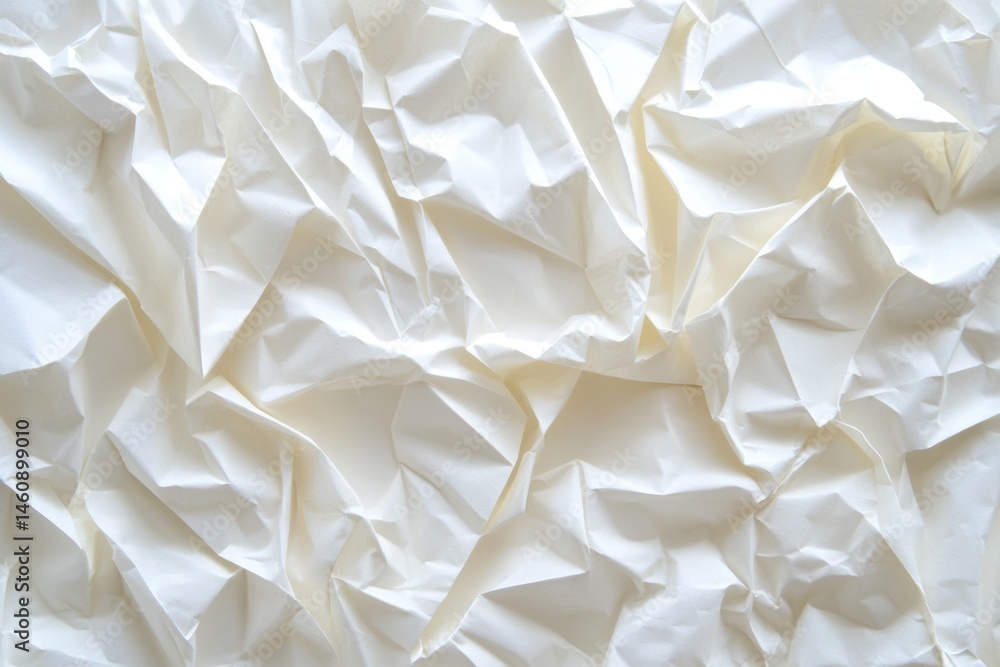 Poster abstract close-up of crumpled white paper texture showing creases and folds in studio lighting for b