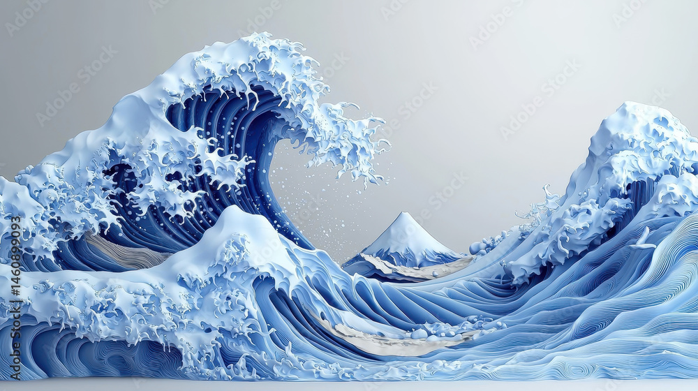 Poster an awe-inspi side angle view of a realistic 4k 3d wave background showcases powerful oceanic motion 