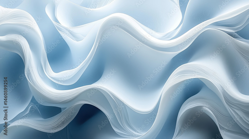 Poster an abstract 4k visualization showcases a realistic side view of flowing 3d waves creating a serene a