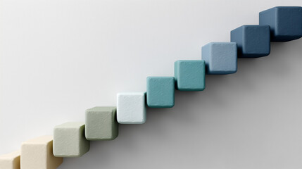 Fototapeta premium Gradient Steps: A series of pastel-colored cubes arranged in a diagonal ascending pattern, evoking a sense of progress and upward momentum.