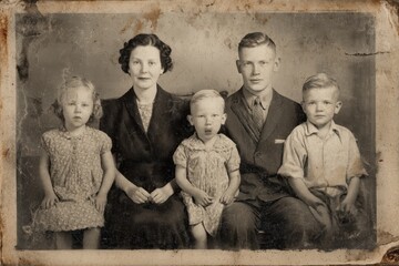 Vintage sepia portrait of a large family.