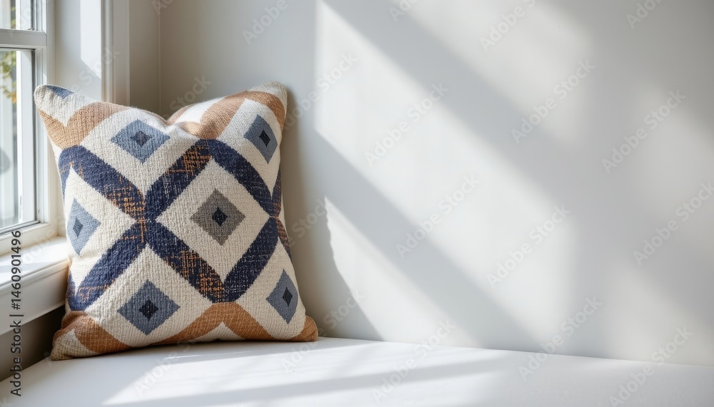 Poster create a stylish pillow with a geometric pattern that suits a modern look, the pillow should be posi