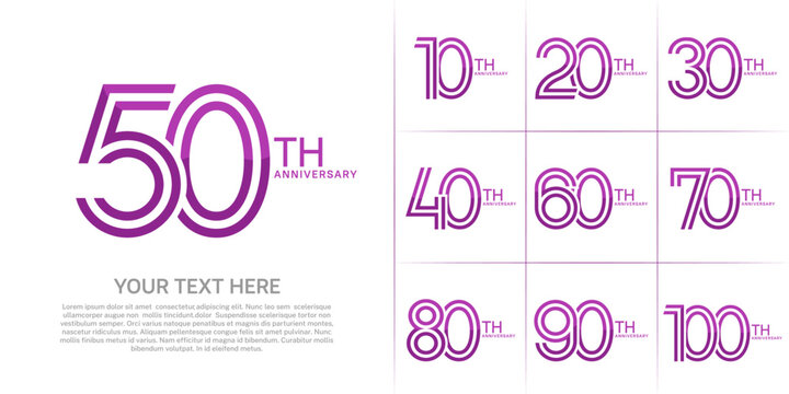 Anniversary set design with double line number. purple color for celebration event