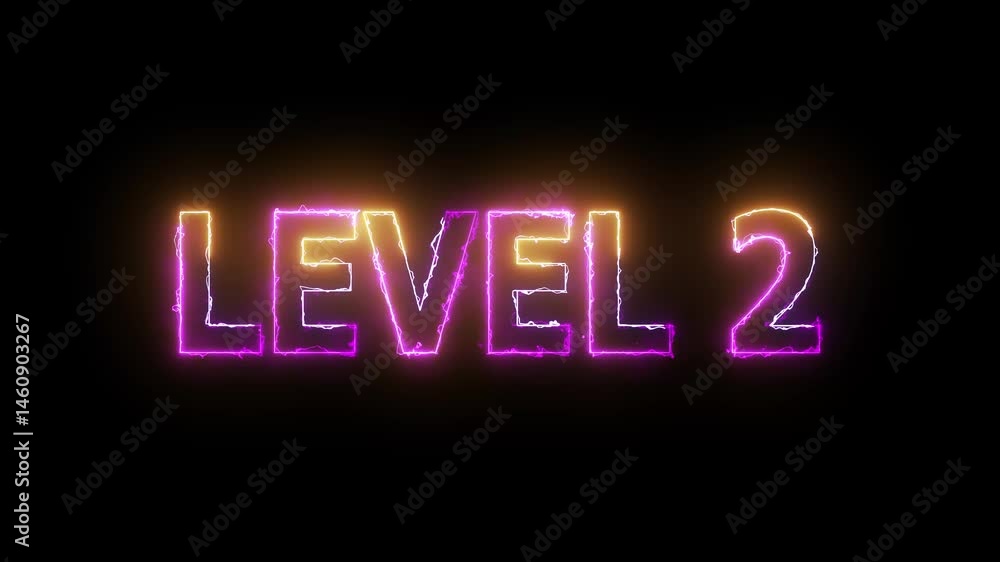 Poster level 2 text font with neon light. level up neon sign. neon letters spelling out level up appear