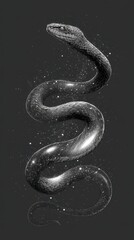 Fototapeta premium A grayscale serpent, gracefully poised, surrounded by abstract elements.