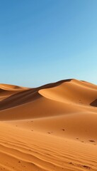 create a flat design image featuring the sahara desert with wavy sand dunes in morocco under a clear blue sky, use crimson tones to highlight the subject on the right