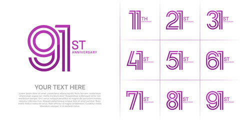 Anniversary set design with double line number. purple color for celebration event