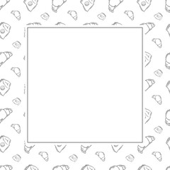 Food frame. doodle fast food square frame. hand drawn food and beverage frame background. food background