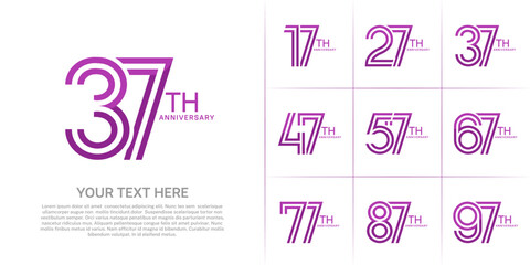 Anniversary set design with double line number. purple color for celebration event