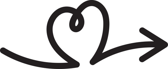Arrow heart Hand drawn, Black arrows element vector design, simple arrows isolated on transparent background vector illustration