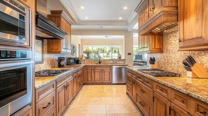 Kitchen with wooden cabinetry and modern appliances