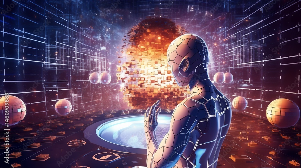 Poster artificial consciousness observing creation in a digital metaverse environment