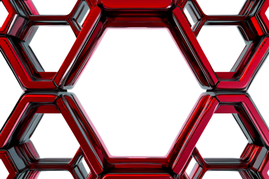 Red Hexagon Grid Structure, Geometric Connection Frame, cut out transparent