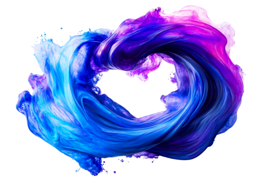 Fluid abstract paint swirl, blue and purple flow, cut out transparent