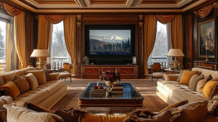 Luxurious Living Room with Mountain View