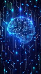 Obraz premium Digital Brain Circuitry Glowing in Blue Tones Representing Artificial Intelligence and Neural Networks Technology Concept