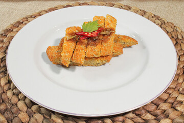 A plate of chicken katsu. Chicken katsu restaurant food