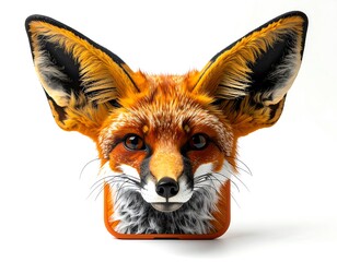 Obraz premium Orange Fox Head with Large Ears Against White Background