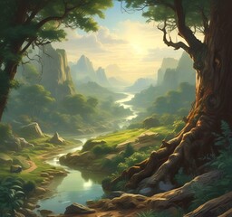 Illustration of unreal green environment.