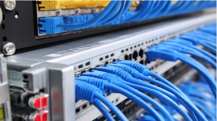 Close-up view of network cables and server equipment.