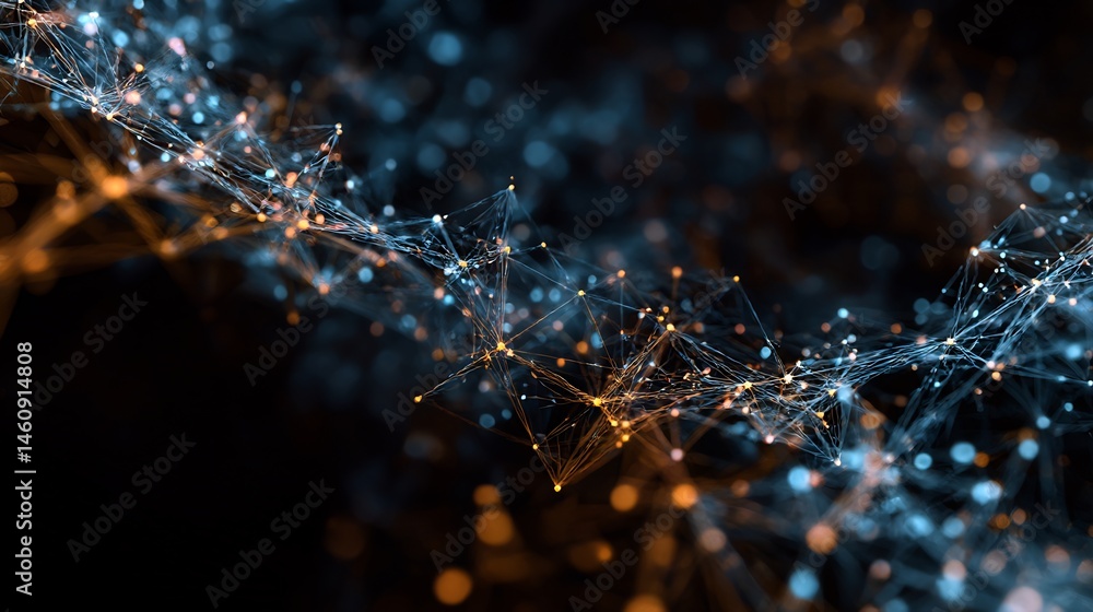 Poster abstract network structure with connected points and blurred background