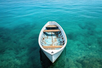 Obraz premium Tranquil white rowboat on vibrant turquoise water