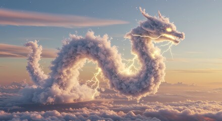 Majestic Cloud Dragon with Lightning in a Dramatic Sky