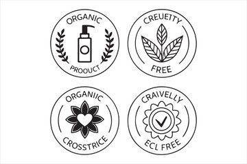 A silhouette, vector set of natural and organic cosmetics in trendy linear style logo design elemennts.