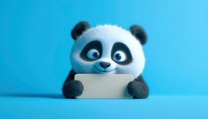 Fototapeta premium Cute panda holding a blank sign