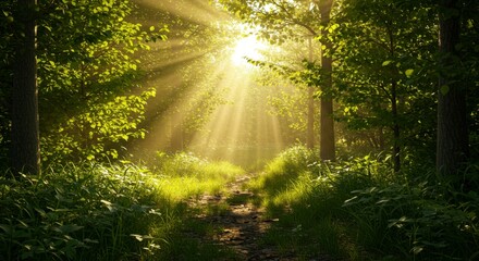 Obraz premium Sunlight path through forest