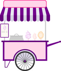 Mobile cotton candy cart, mobile fast food cart isolated on white background. Background image, poster, postcard, vector illustration.