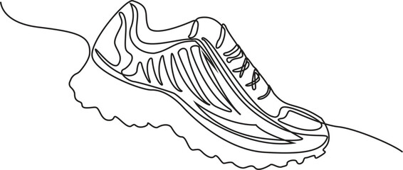 Continuous single one line drawing of casual sneakers shoes minimalism design, Shoes continuous one line drawing. Sports shoes in a line style. Sneakers vector Illustration.