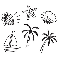 Obraz premium Whimsical coastal hand drawn vector illustrations