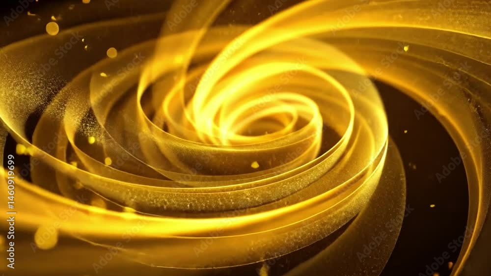 Poster mesmerizing abstract swirl of golden light creates elegant visual effect, with shimmering particles 