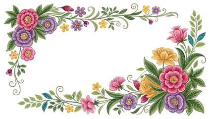 Fototapeta premium Elegant floral design frame featuring roses, leaves, and small decorative flowers